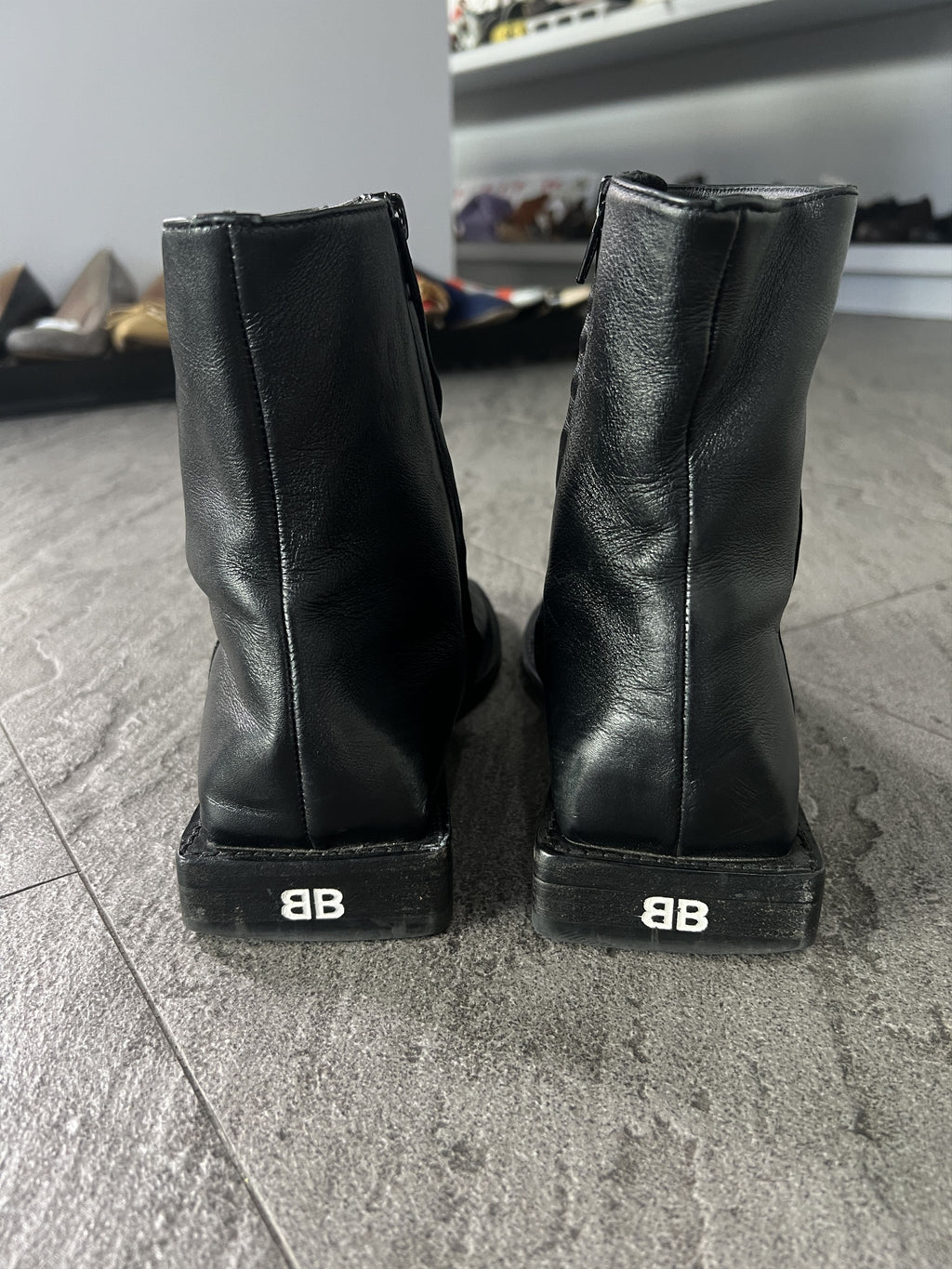 Balenciaga Square Toe Zip Leather Boots EU38 Italy