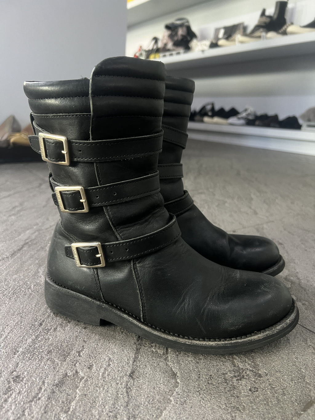 Dirk Bikkembergs 3 Strap Leather Biker Boots Black