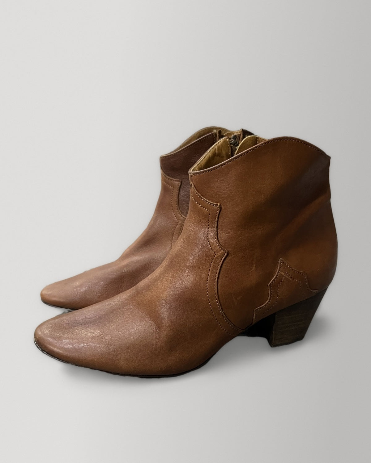 Isabel Marant Brown Leather Western Ankle Boots EU38