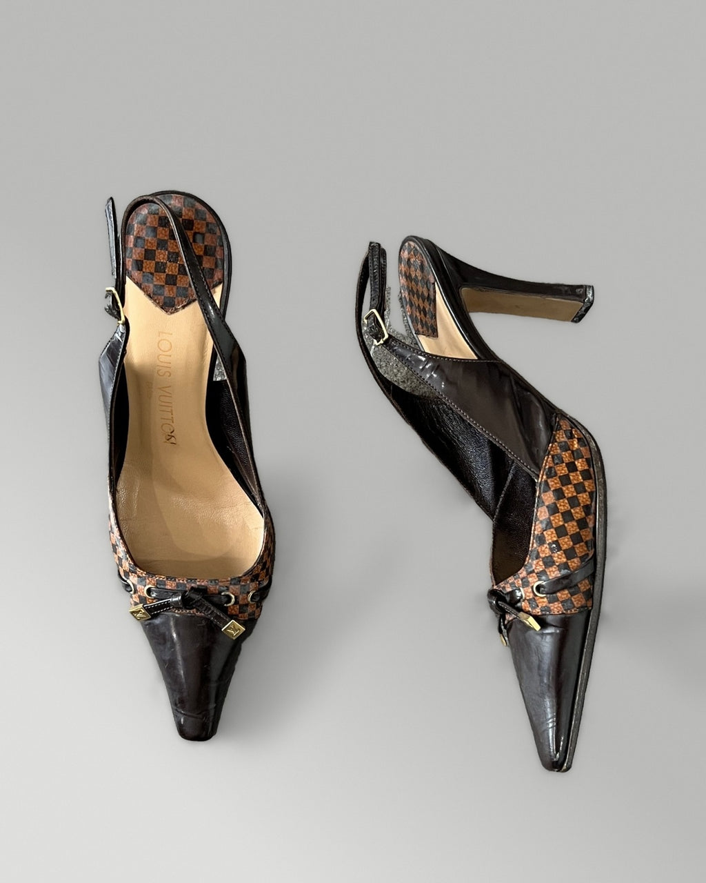 Louis Vuitton Damier Slingback Heels Brown 37.5