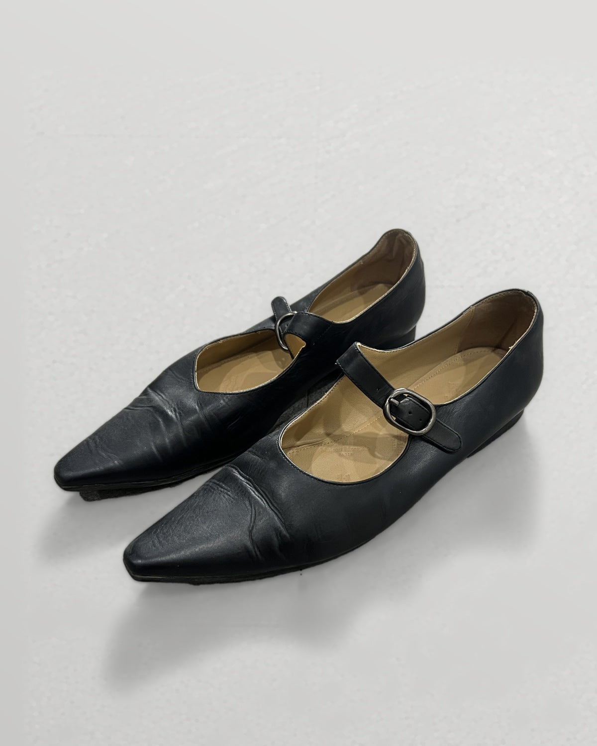 Maison Margiela 22 Black Leather Mary Jane Flats Pointed Toe