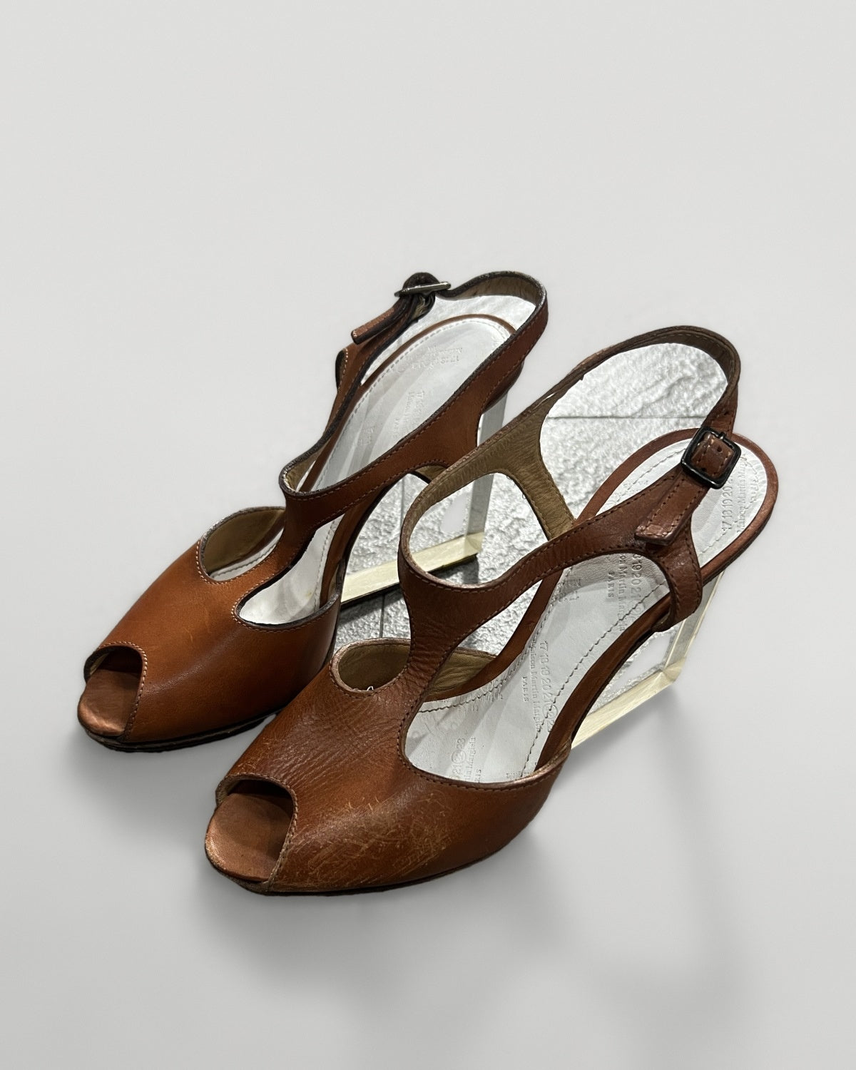 Maison Margiela 22 Lucite Wedge Heel Sandals Brown Leather