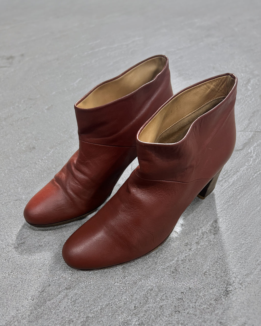 Maison Martin Margiela Oxblood Leather Ankle Boots Heel