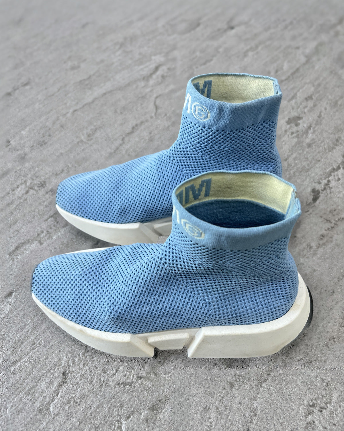 MM6 Maison Margiela Blue Knit Sock Logo High Top EU39
