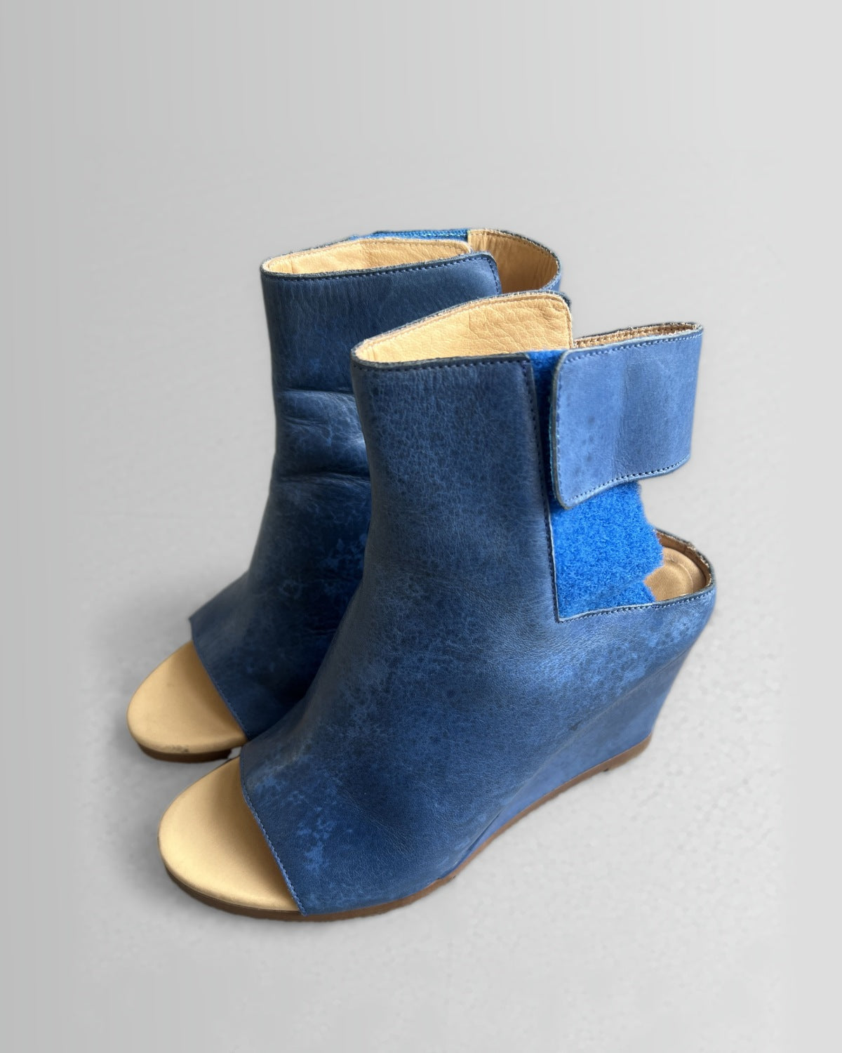 MM6 Maison Margiela Blue Leather Wedge Ankle Boots EU37