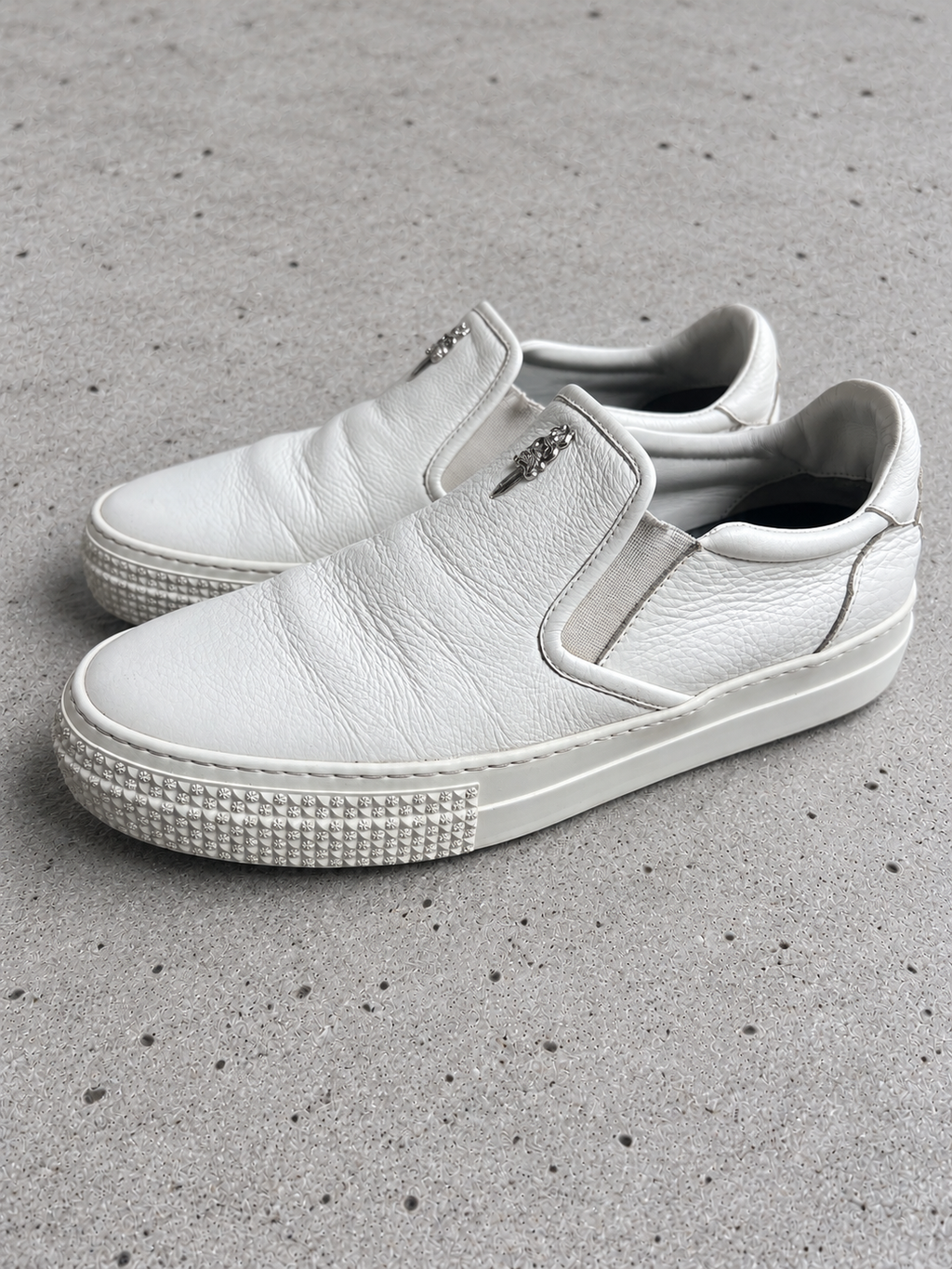 Chrome Hearts Dagger White Leather Slip-On Sneakers 40
