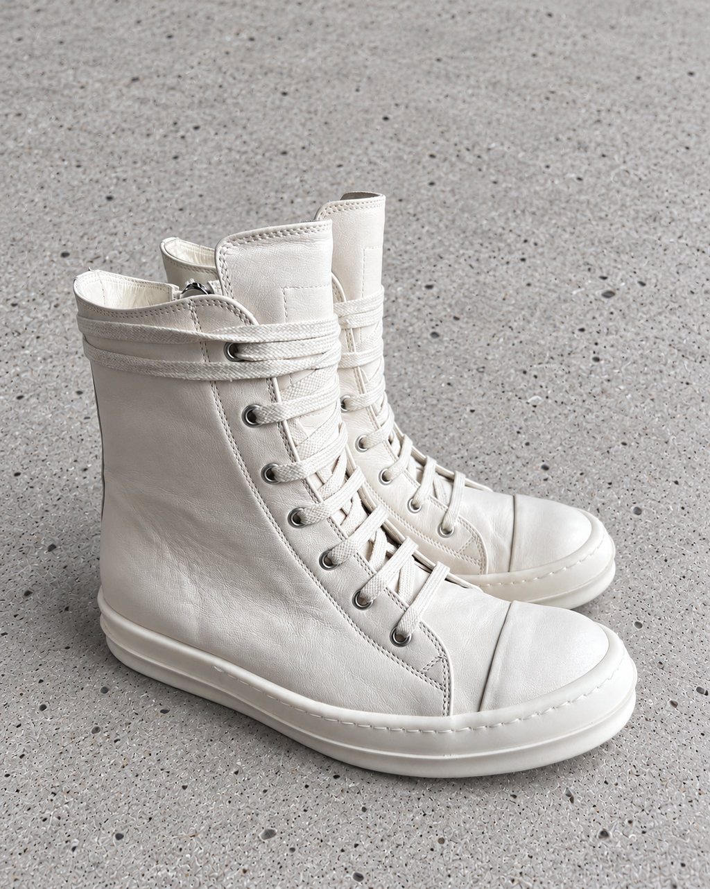Rick Owens Mainline Leather High Sneakers Milk EU40