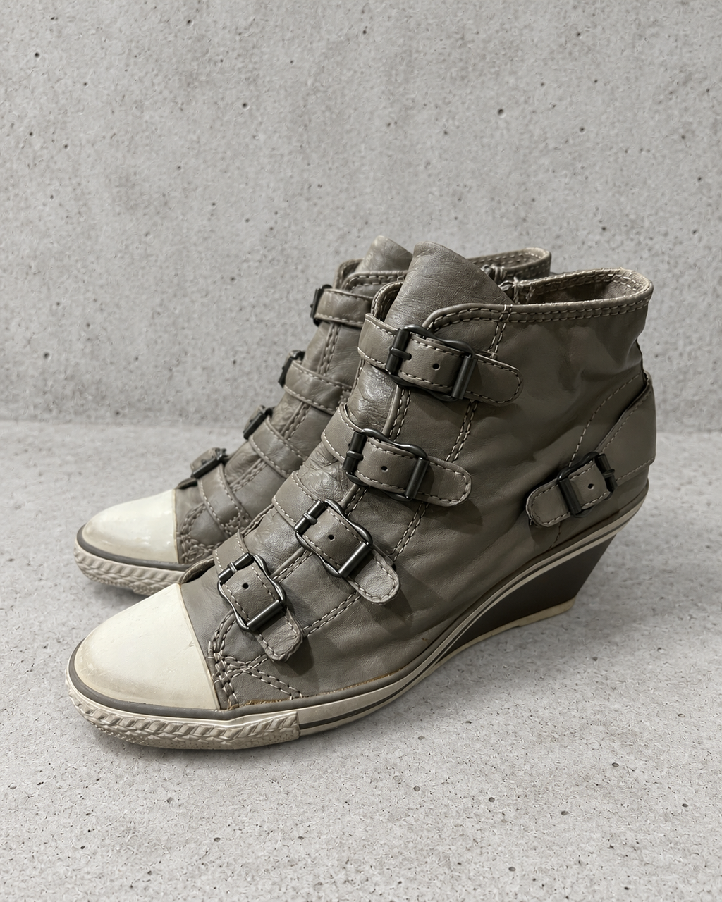 ASH Virgin Leather Multi Buckle Wedge Sneakers EU36