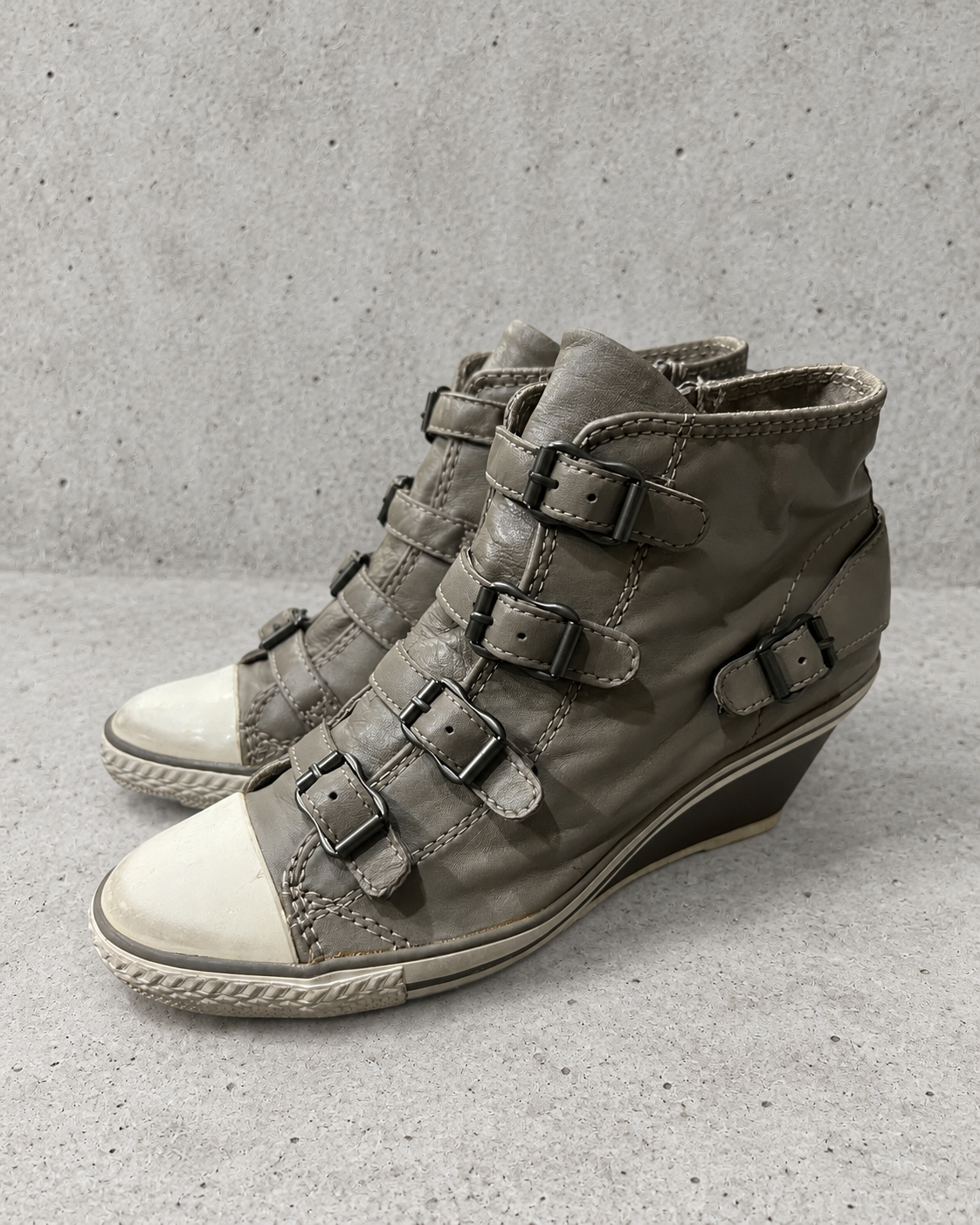 ASH Virgin Leather Multi Buckle Wedge Sneakers EU36
