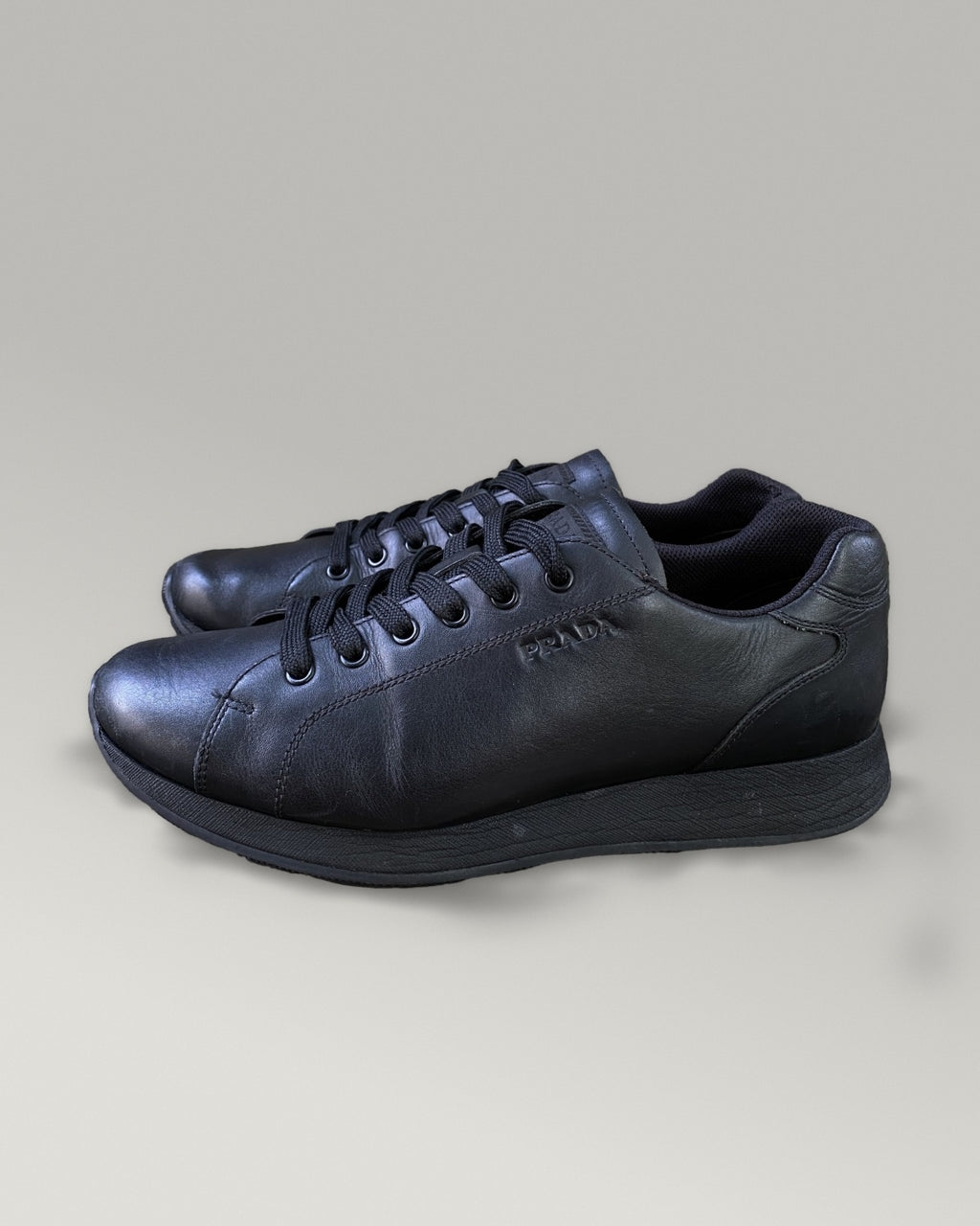 Prada Black Leather Runner Sneakers Size 8