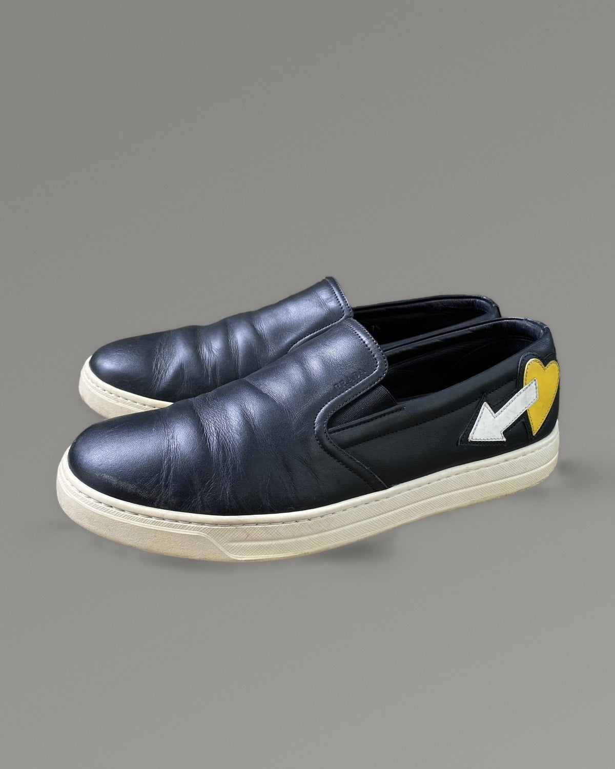 Prada Black Leather Slip-On Sneakers Size UK7.5 US8.5