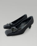 Prada Black Satin Pumps Square Toe Logo Heels EU35