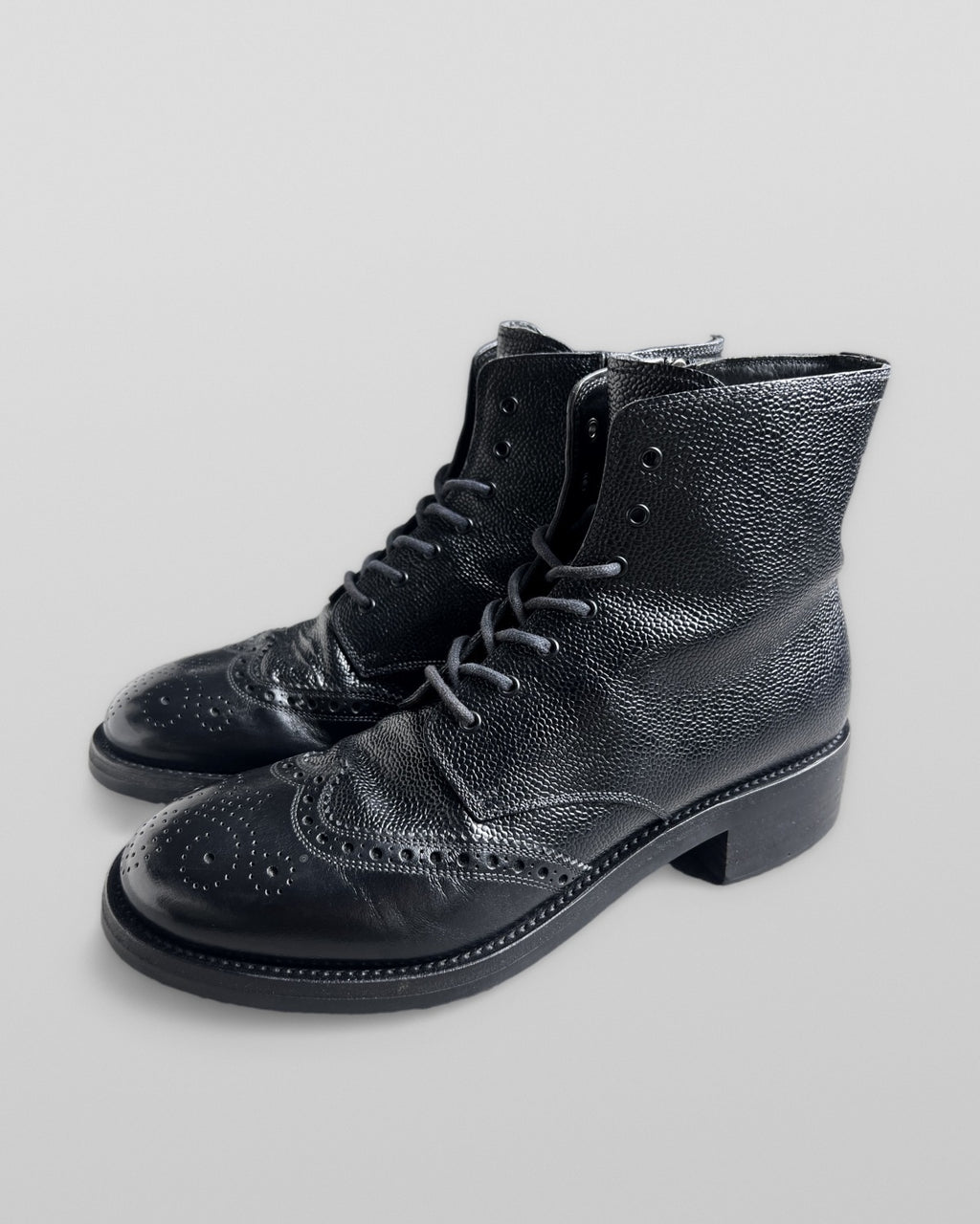 Prada Full Brogue Leather Boots Size 7