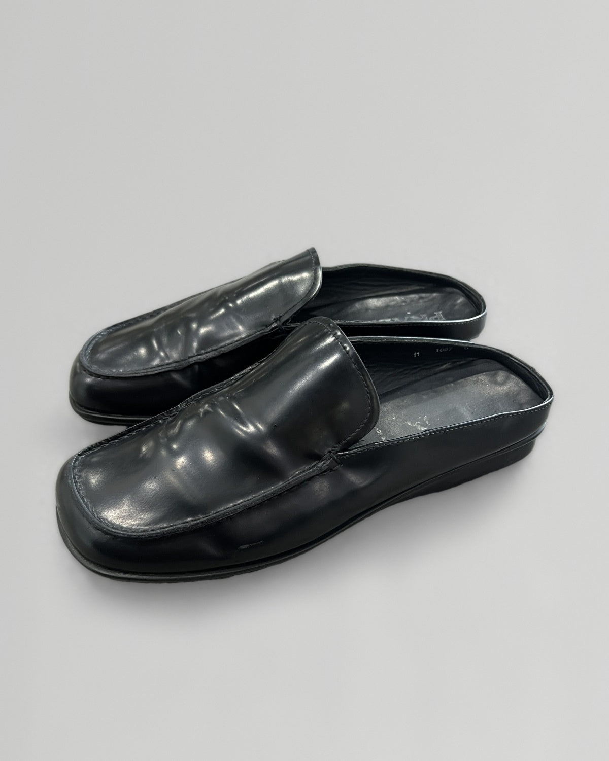 Prada RUNWAY Square-Toe Leather Mule Loafers Black