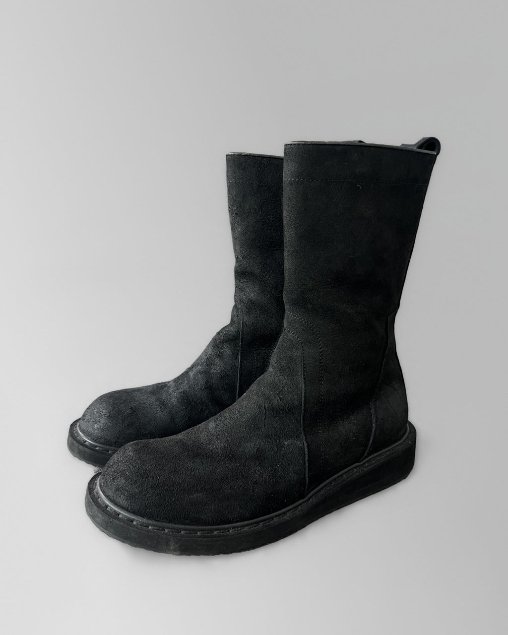 Rick Owens Distressed Leather Zip Boots Black EU41