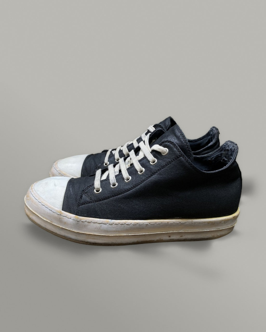 Rick Owens DRKSHDW Ramones Low Black Waxed Canvas Toe EU41.5