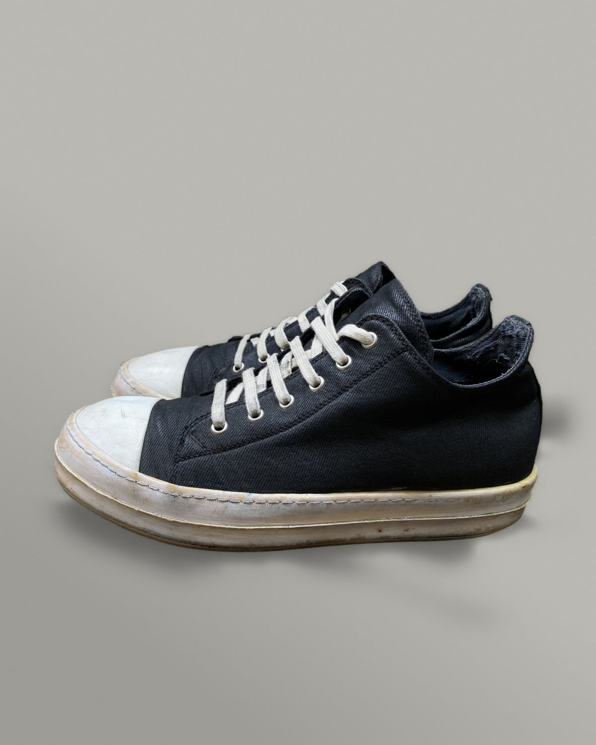Rick Owens DRKSHDW Ramones Low Black Waxed Canvas Toe EU41.5
