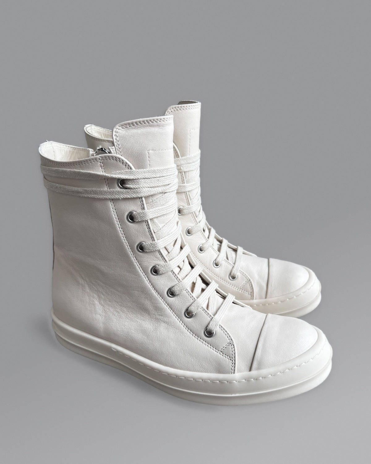 Rick Owens Mainline Leather High Sneakers Milk EU40