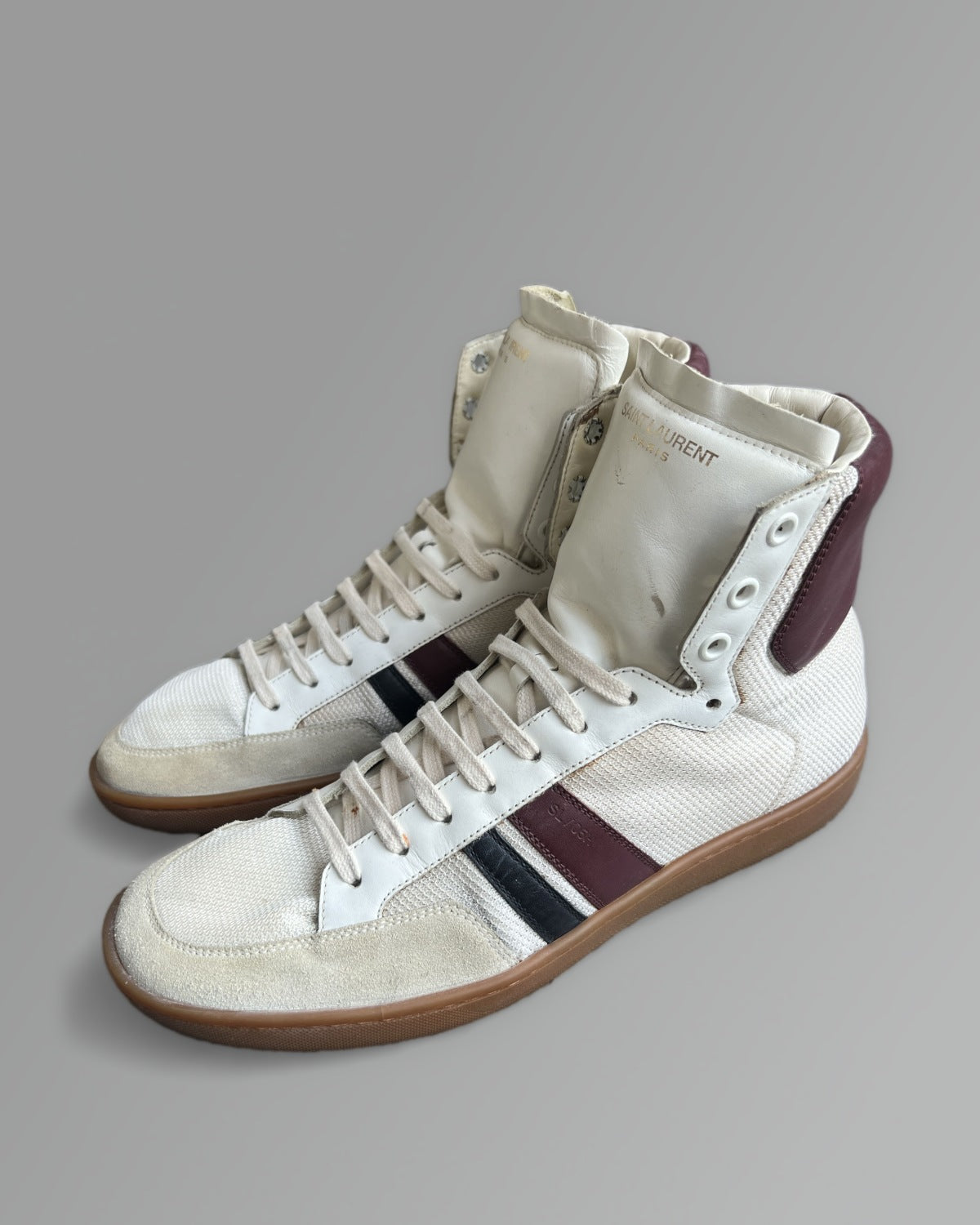 Saint Laurent SL/05H High Top Sneakers White Burgundy EU42