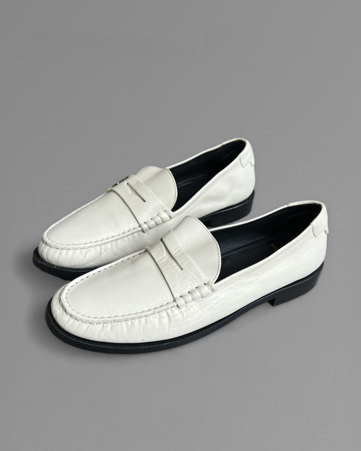 Saint Laurent YSL Ivory Leather Penny Loafers 43