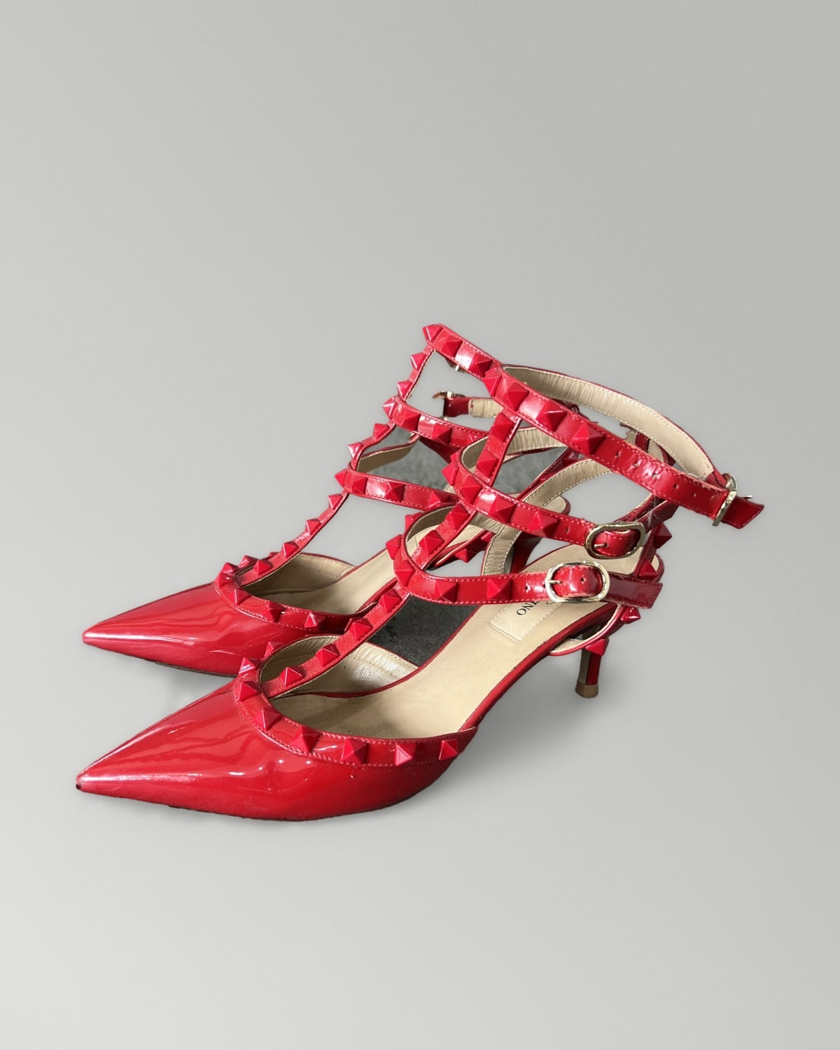 Valentino Rockstud Patent Cage Heels Red 37