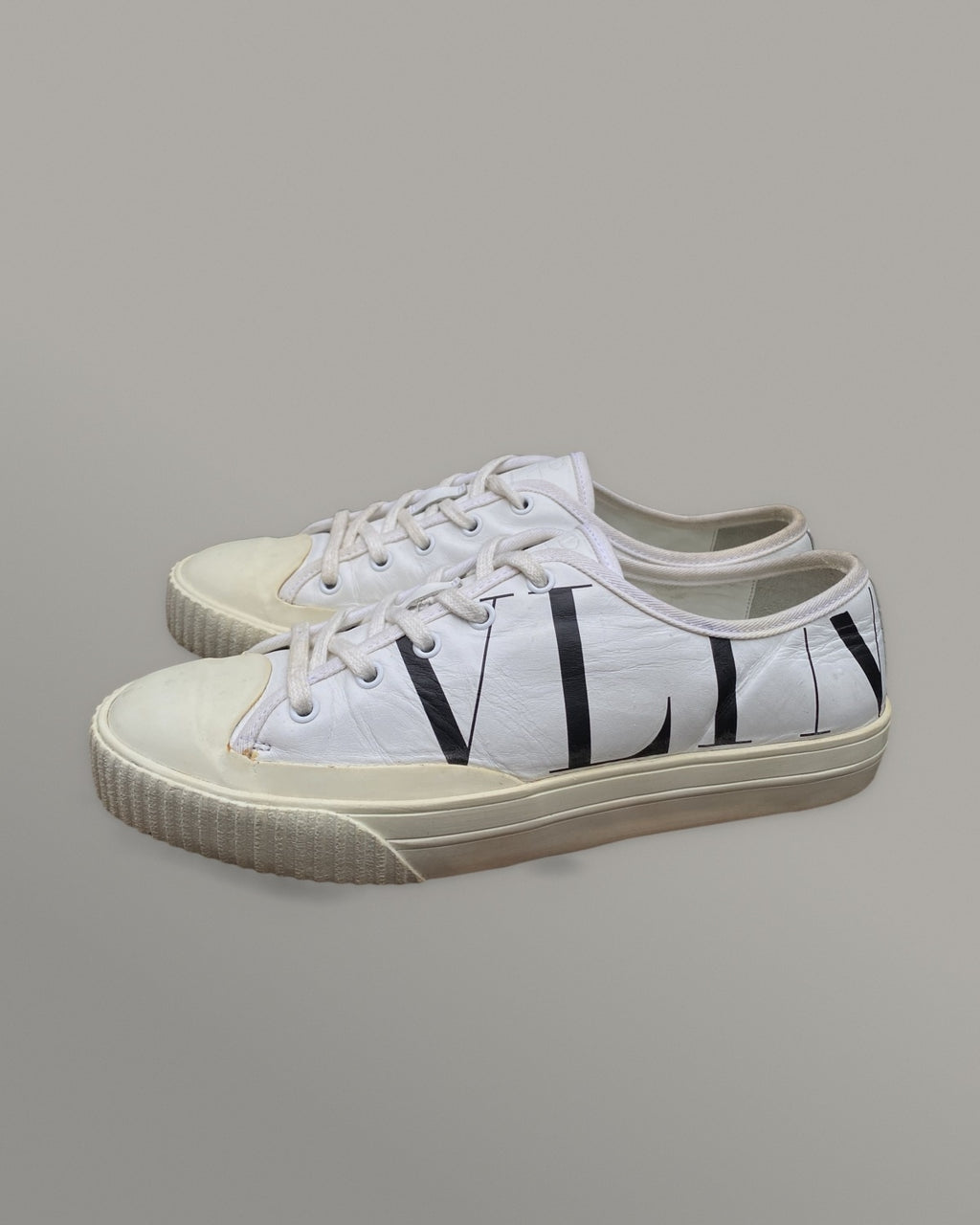 Valentino White Leather Rubber-Toe Sneakers 41